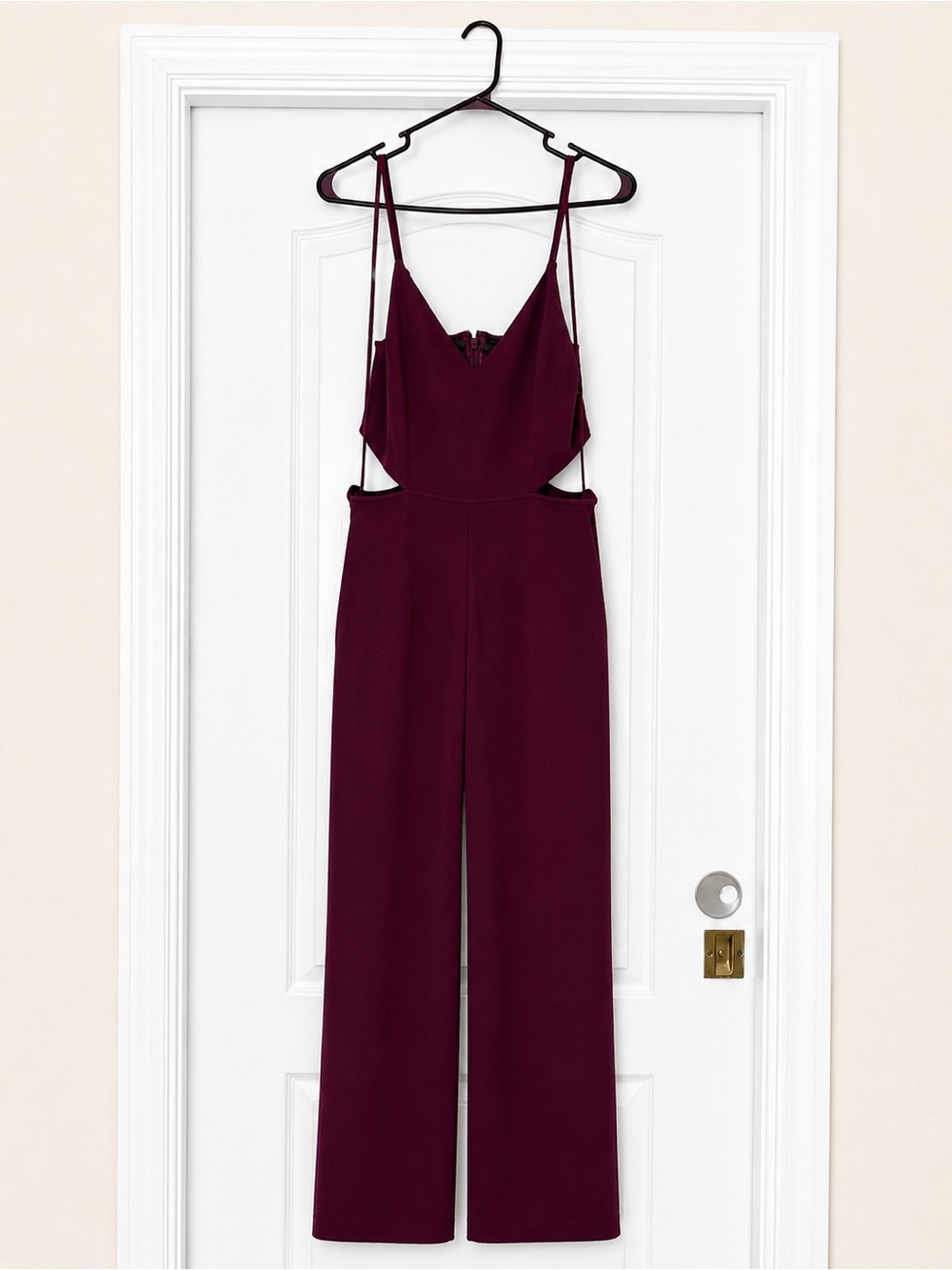 Express Sleeveless Cutout Wide-Leg Jumpsuit in Deep Plum